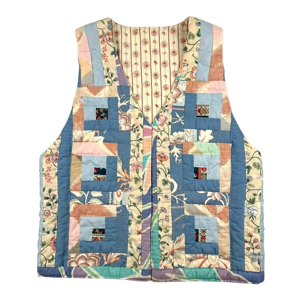 Handmade Quilted Patchwork Vest Cottagecore Pastel Floral Striped Patterns